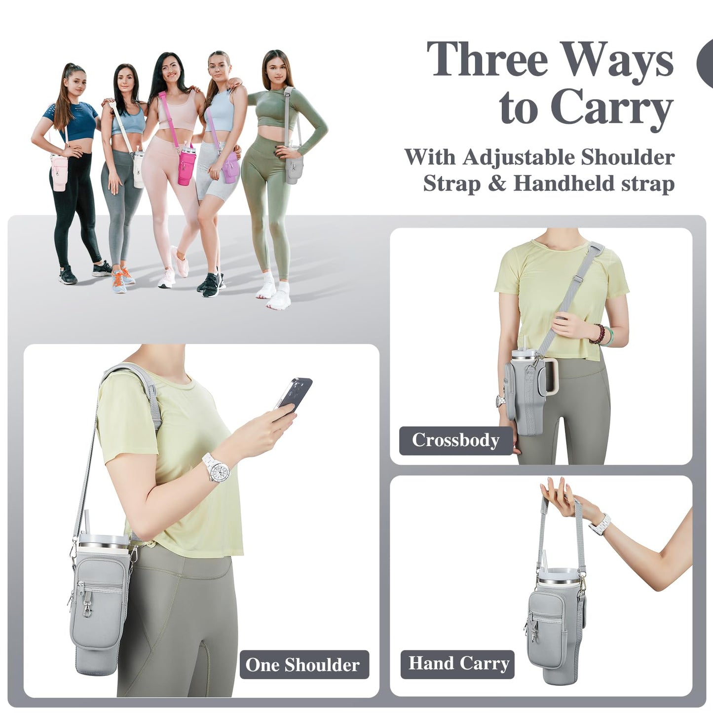 linmaya Water Bottle Carrier Bag for Stanley Cup 40/30oz with Phone Holder Pockets,Neoprene Water Bottle Cross-body Bag with Adjustable Shoulder & Hand Strap Stanley Cup Accessories