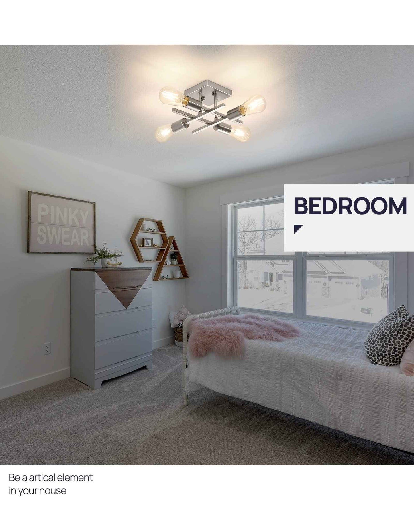 Eidonta Industrial 4-Light Semi Flush Mount Ceiling Light Fixture, 3 Pack Modern Brushed Nickel Chandelier Lighting, Farmhouse Sputnik Ceiling Lamp, E26 Base Pendant Lamps