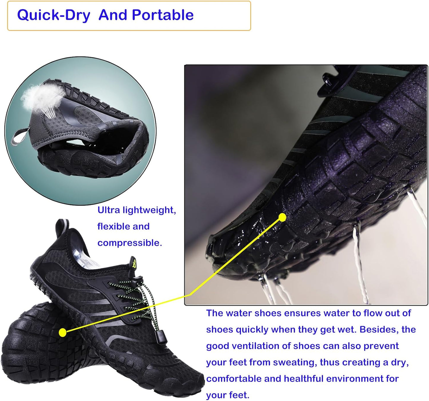 Skiennix Water Shoes - Quick Dry Barefoot Aqua Shoes for Men & Women | Ideal for Beach, Pool & Hiking