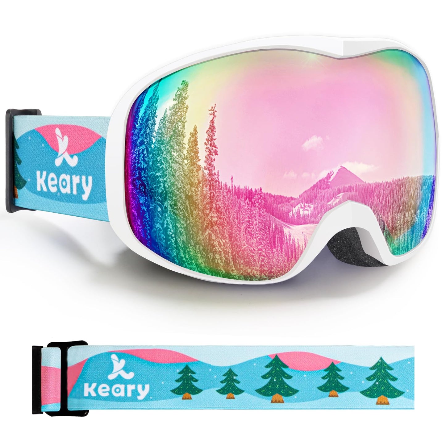 Keary Kids Ski Goggles for 3-14 6-14 Snowboard Goggles Snow Goggles Kids Toddler Boys Girls Youth Child Snowboarding Goggles UV Protection Anti-Fog Pink Winter Snow Sports with Helmet