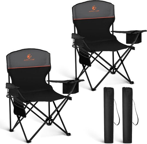 High Point Sports Portable Camping Chair - Lightweight Folding Outdoor Chair | 2 Pack, Supports 350 lbs, Black