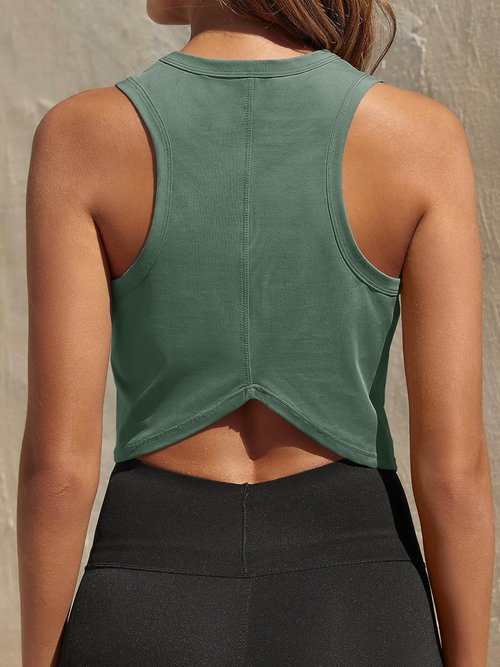 Fisoew Women's Workout Cropped Tank Top - Racerback Sleeveless Design for Yoga & Running | Activewear