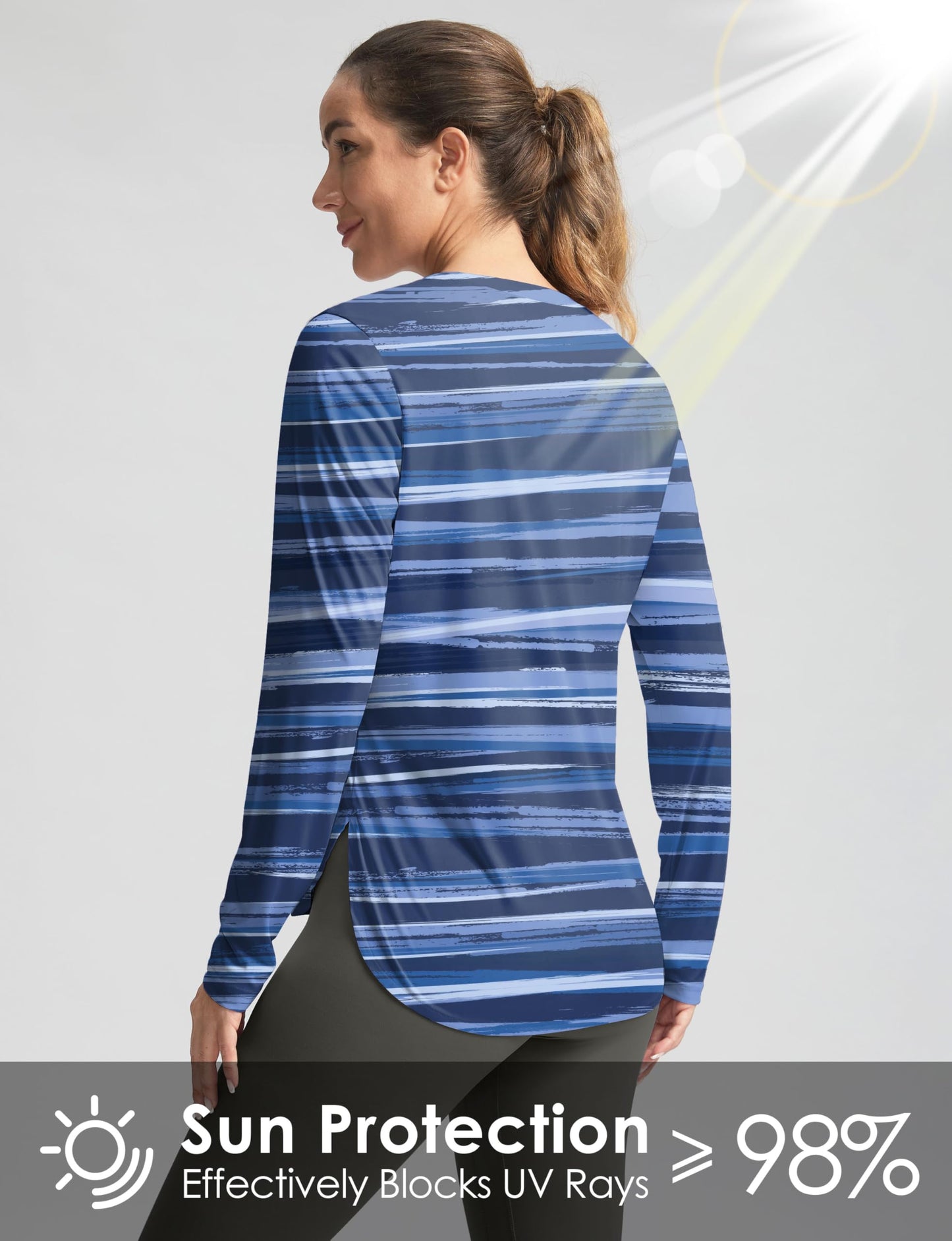 Women's Sun Shirts UPF 50+ Long Sleeve UV Protection Shirt Lightweight Quick Dry Workout Hiking Tops for Women(Ripple Blue,XL)