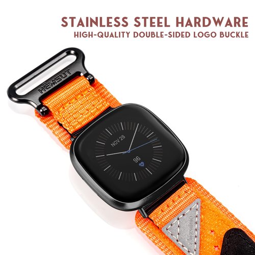 Nylon Watch Band Compatible with Fitbit Versa 3 / Versa 4 / Fitbit Sense/Sense 2 for Men, Rugged Nylon Sports Adjustable Strap Military Tactical Style Replacement Wristband