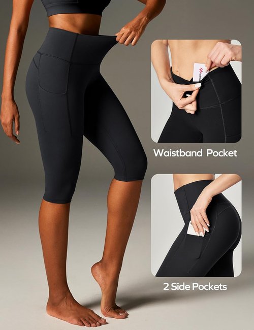 Ewedoos Capri Leggings - High Waisted Compression Yoga Pants with Pockets for Women | Knee Length