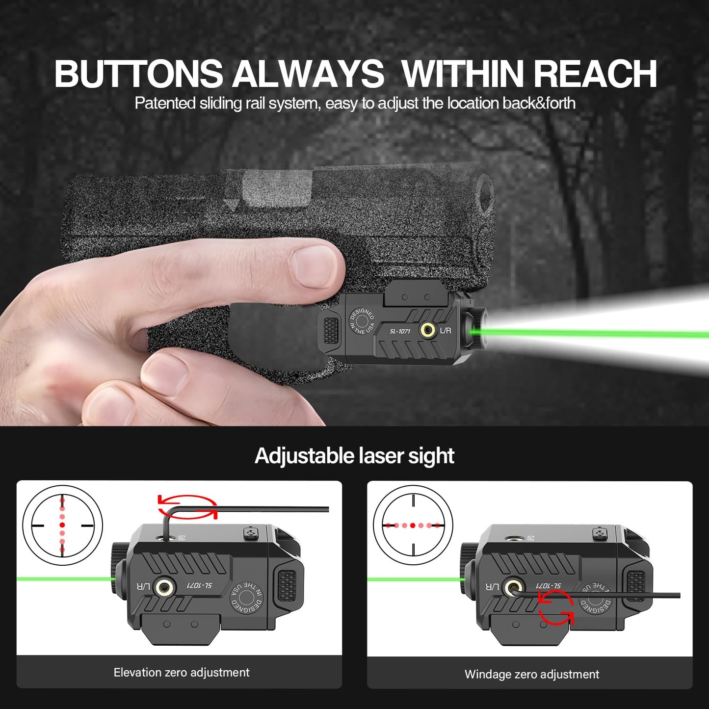 SOLOFISH Slidable Pistol Light Laser Combo for Railed Handgun