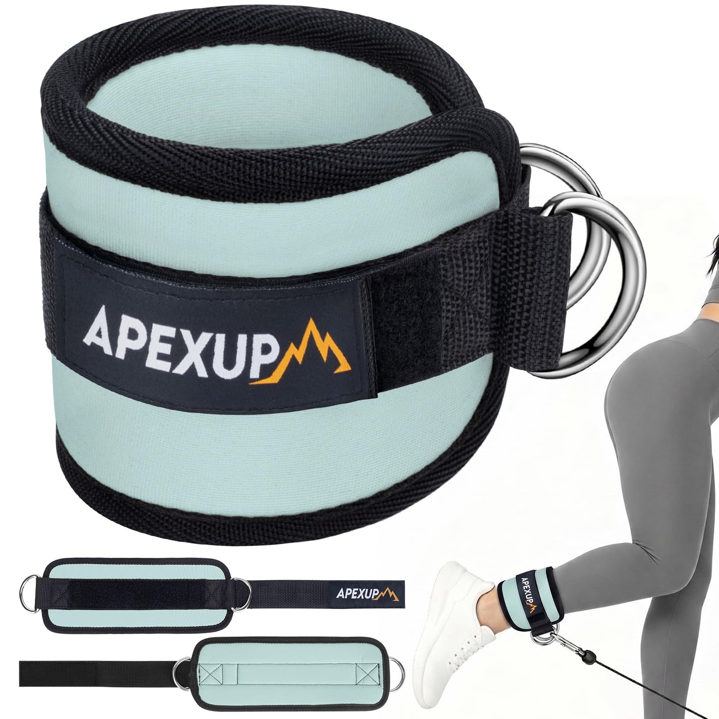 APEXUP Ankle Strap for Cable Machine, Ankle Resistance Bands, Cable Kick Back Straps for Gym, Glute Workouts, Leg Extensions, Adjustable Straps with Neoprene Padding (Pair, Pastel Blue)