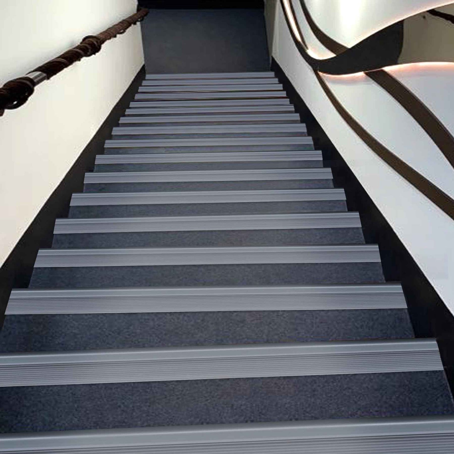 Trimold Vinyl Anti-Slip Stair Nosing, Self Adhesive Non-Slip Staircase Step, Flexible Rubber Treads Edge Protector Molding Trim for Outdoor & Indoor Uses (16.4ft, Gray)