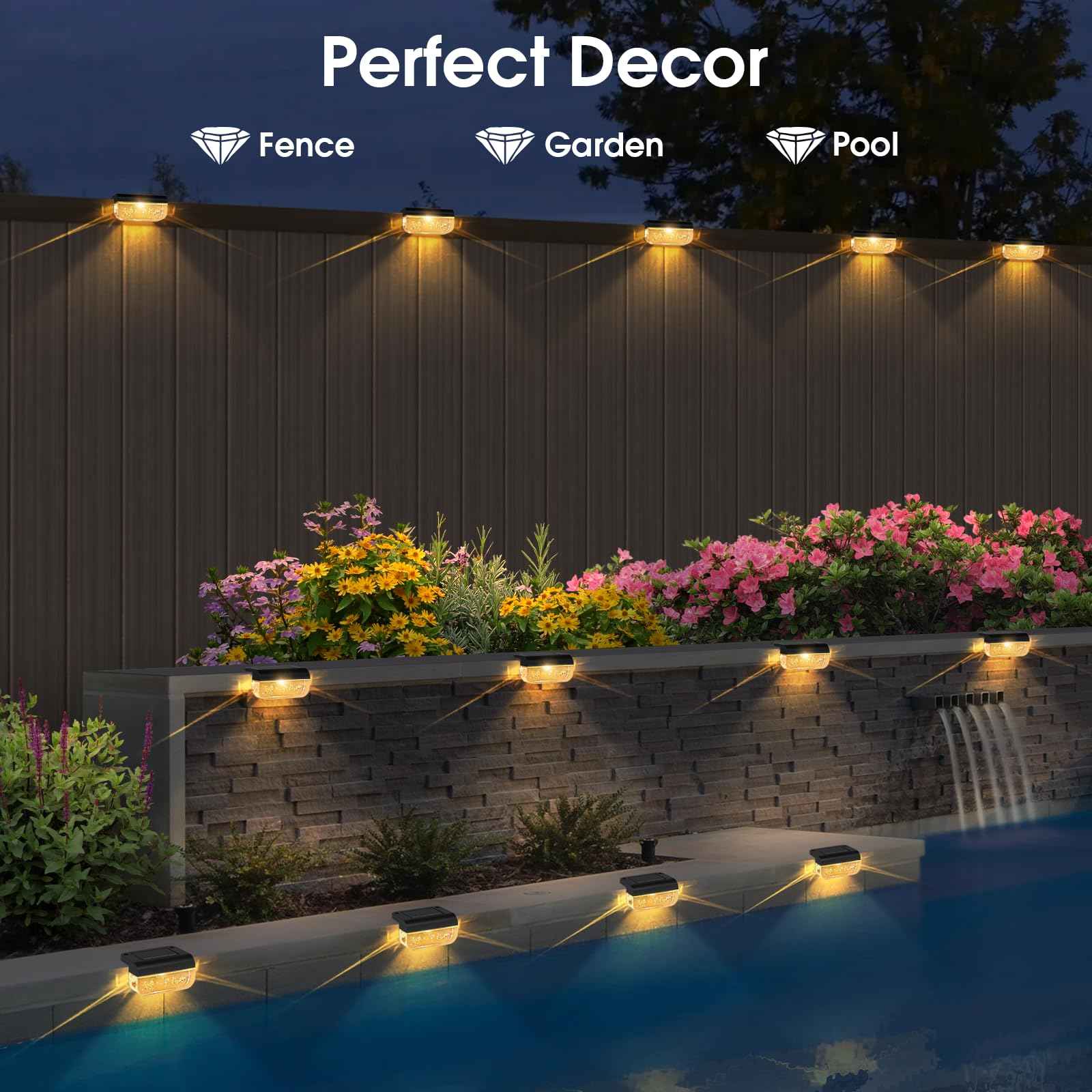 Eyrosa Solar Deck Lights 8 Pack, Solar Lights Outdoor Waterproof for Outside, Stairs, Step, Fence, Yard, Garden, Patio, Pool, Railing (Warm White)