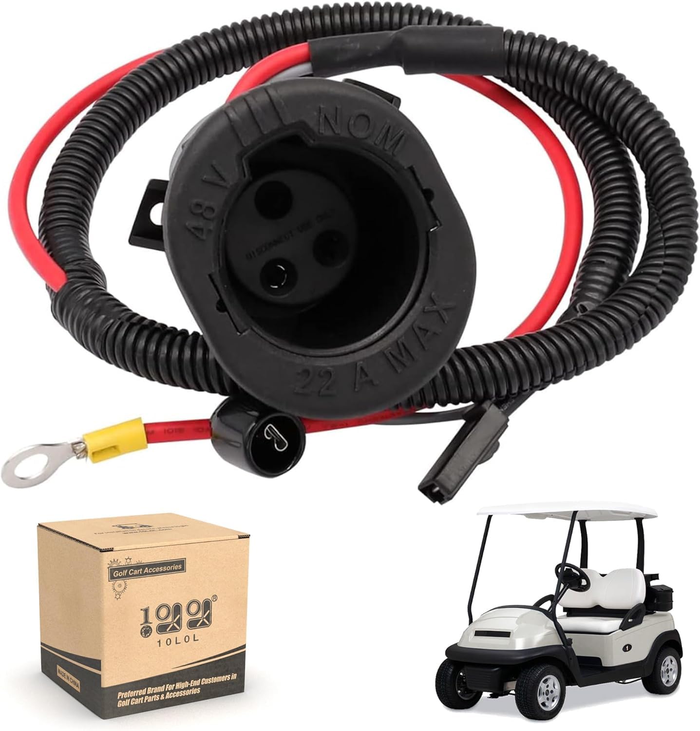 10L0L Golf Cart Charger DC Receptacle for Club Car Precedent 2004-up 48V Electric Carts, Harness Assembly Replaces OEM 103375501 102510201