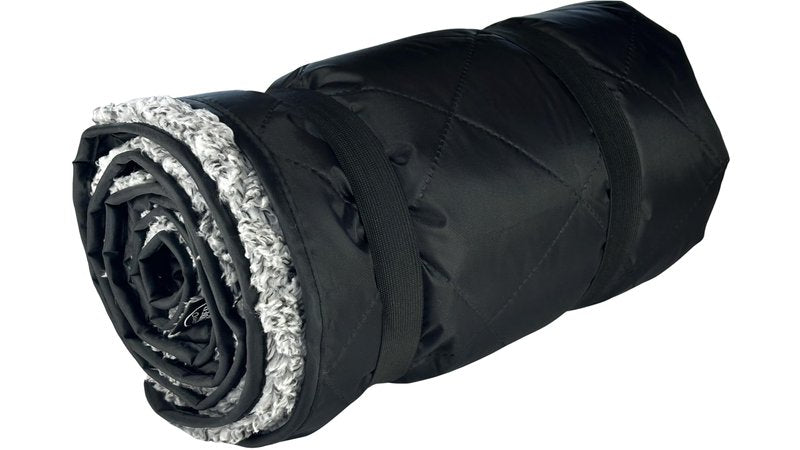 DOWN UNDER OUTDOORS Large Waterproof Windproof Extra Thick 340 GSM Quilted Sherpa Fleece Stadium Blanket, Machine Washable Camping Picnic & Outdoor, Beach, Dog, 82 x 55 (Black/Heather Grey)