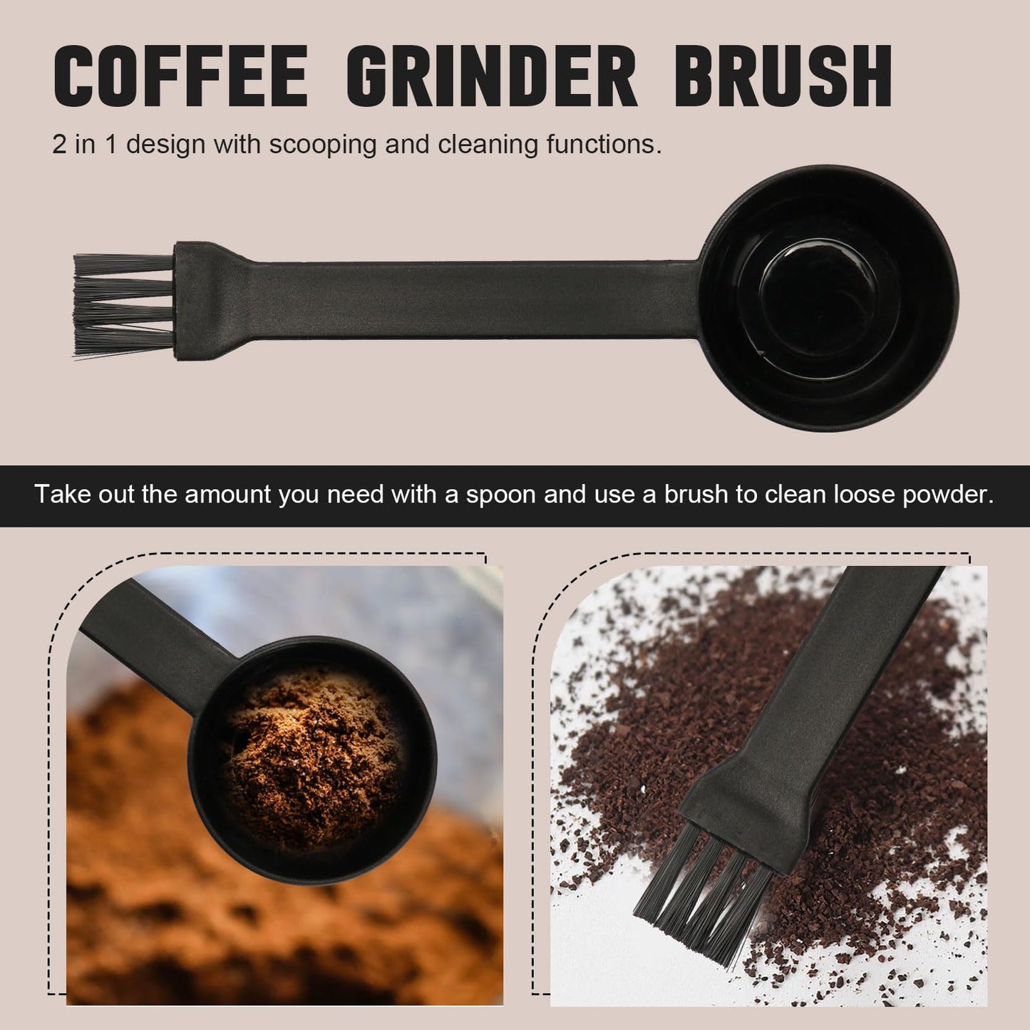 Coffee Spoon With Espresso Grinder Brush 2 in 1 Brush Compatible for Cuisinart DBM-8P1 Coffee Machine Brush for Coffee Grinder Cleaner Scooping Coffee Powder(2PCS)