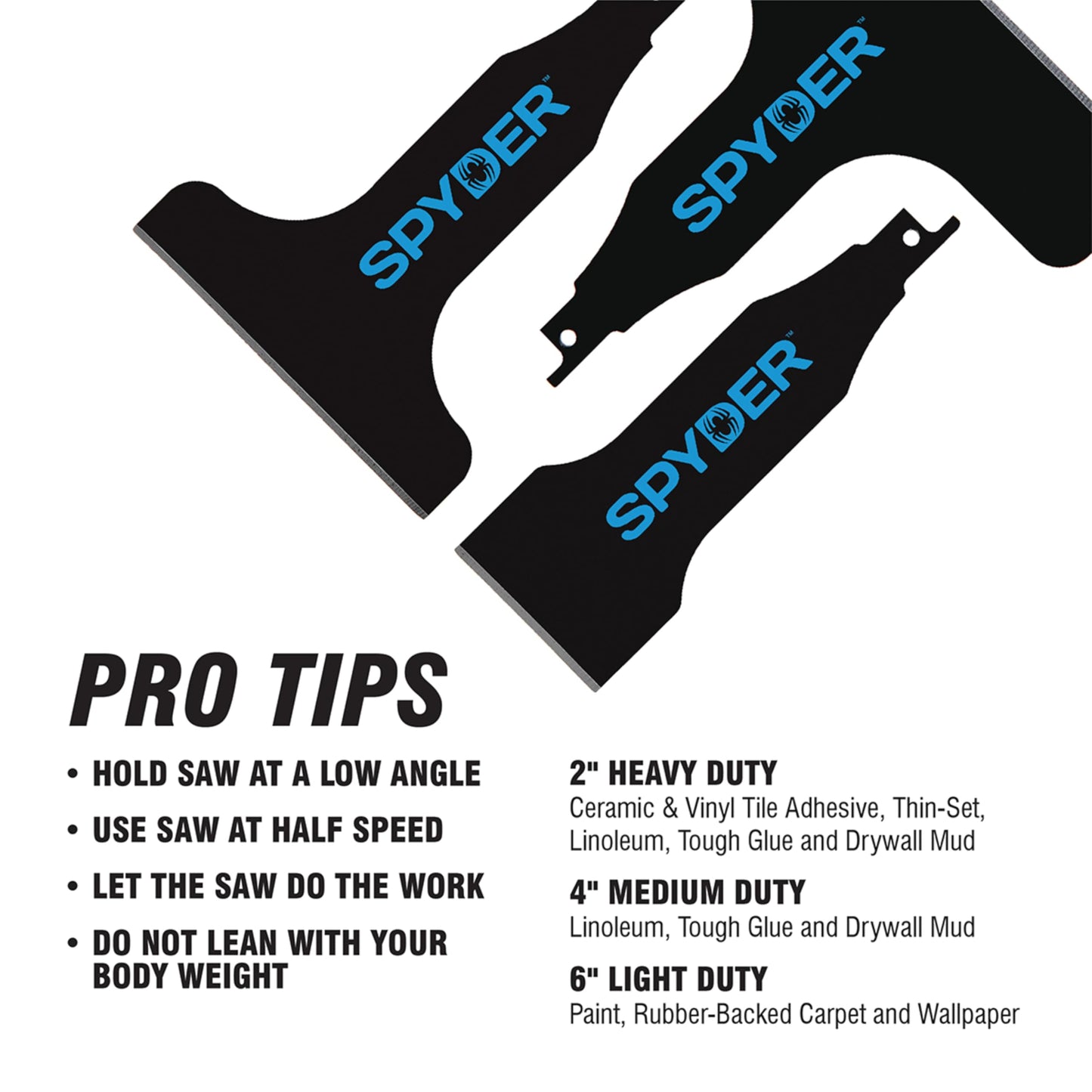 Spyder 3-Piece Scraper Blade Attachment Set for Reciprocating Saws, Includes 2, 4, and 6-inch Blades, for Removing Tile, Linoleum, Adhesives, Mastics, and More