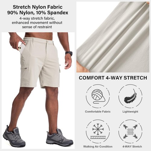 Jessie Kidden Men's Lightweight Water-Resistant Fishing & Hiking Shorts - Expandable Waist, Quick Dry