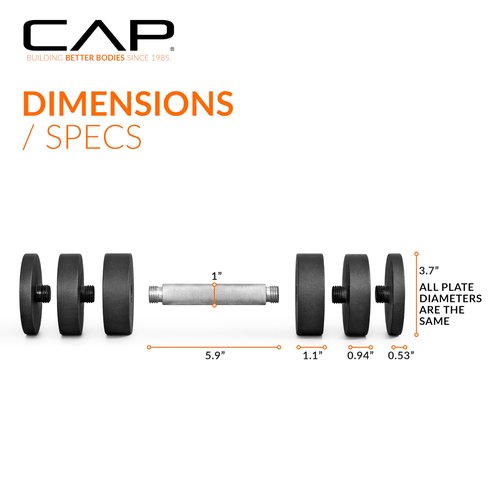 CAP Barbell 15 lb Adjustable Dumbbell – Compact Cast Iron Weight with Chrome Handle - Single