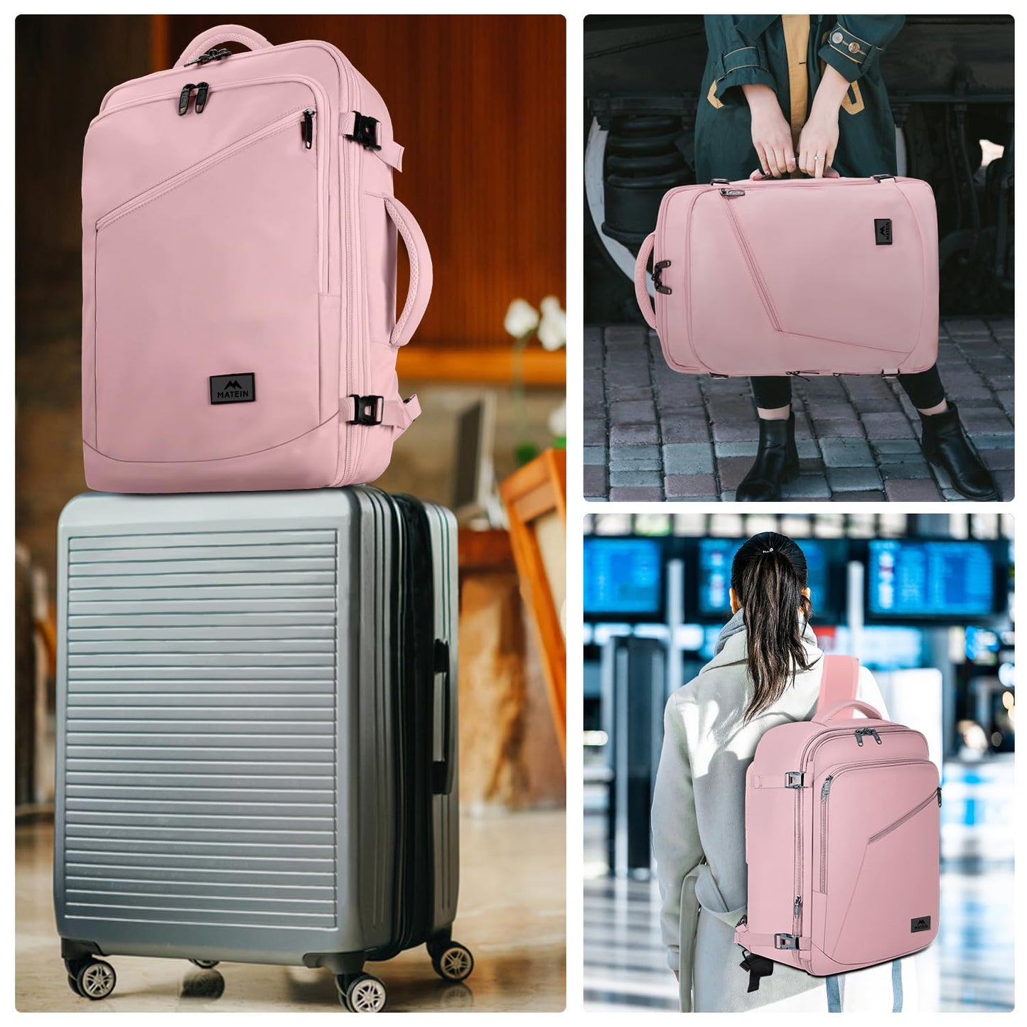 MATEIN 45L Womens Travel Backpack, Extra Large Carryon Backpack Fits Overhead Bin, Cute Weekender Daypack for Travel on Airplane, Traveling Accessories for Women, Pink