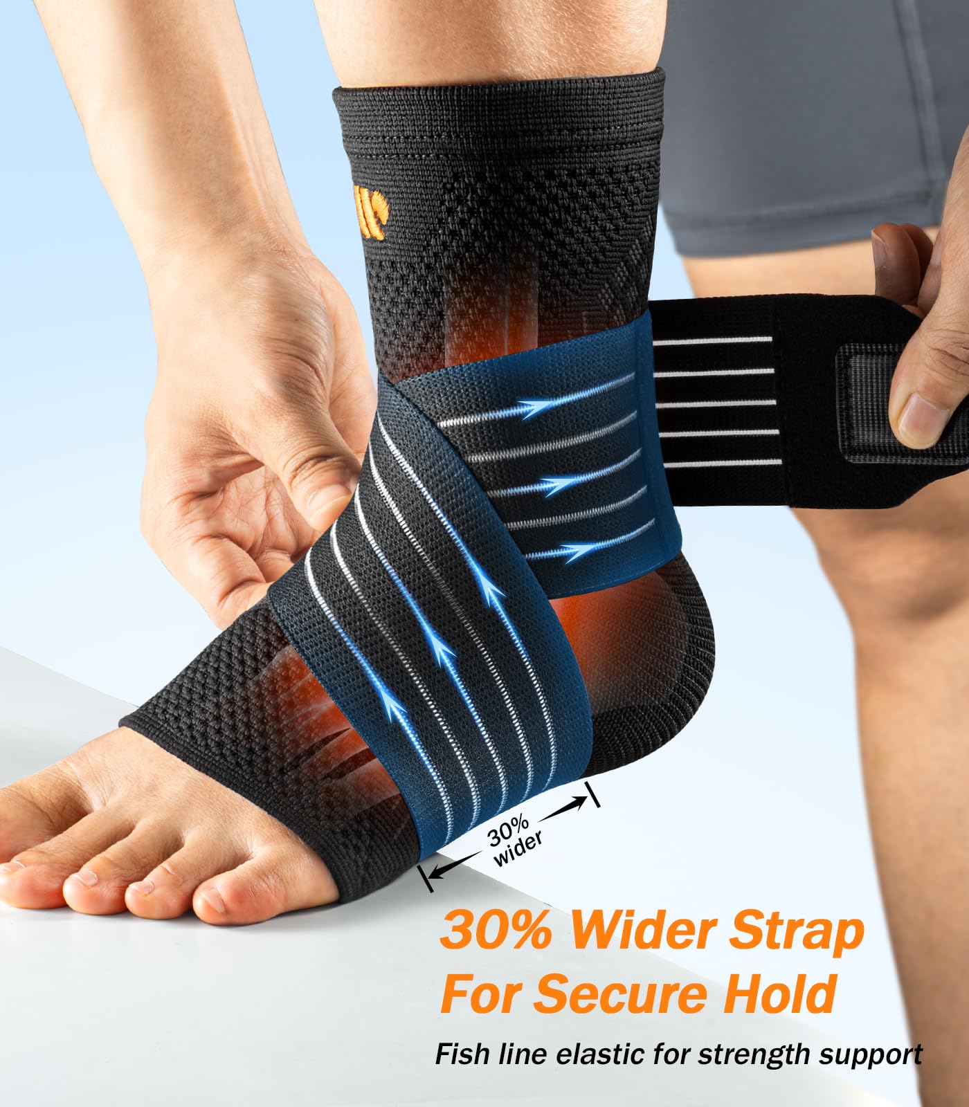 WHCOOL Low-Profile Ankle Braces for Women & Men, Customizable Ankle Compression Sleeve w/Wide Strap, Foot Support Wrap for Plantar Fasciitis Pain Relief, Achilles Tendonitis, Sprain, Black, 1 Pair, L