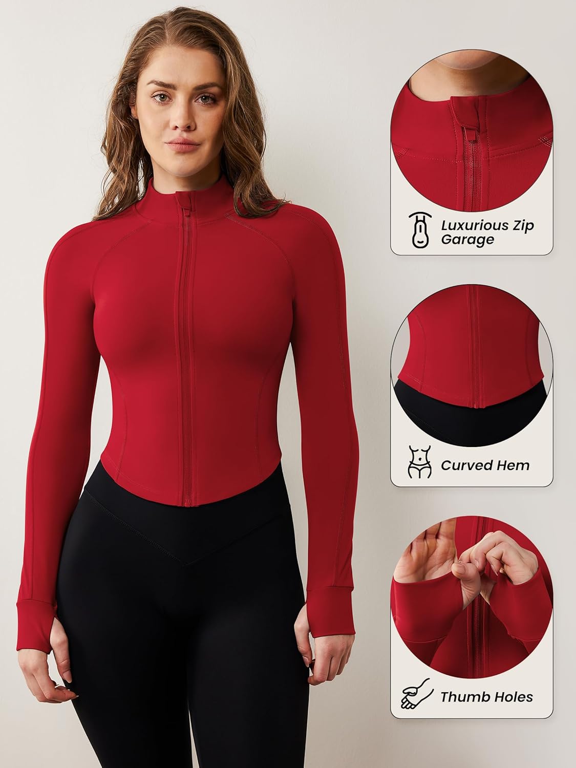 AVGO Women's Lightweight Zip-Up Workout Jacket - Slim Fit Cropped Yoga Top with Thumb Holes