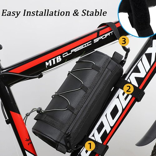 Suruid Bike Handlebar Bag, 2.7L Bicycle Frame Bag with Shoulder Strap, Waterproof Bike Front Bag Bicycle Accessories Storage Bag for MTB Road Bike
