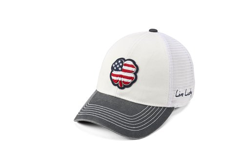 Black Clover, Unisex, USA 2T Vintage 3 Adjustable Hat, White Hat/3D USA Flag Clover, One Size