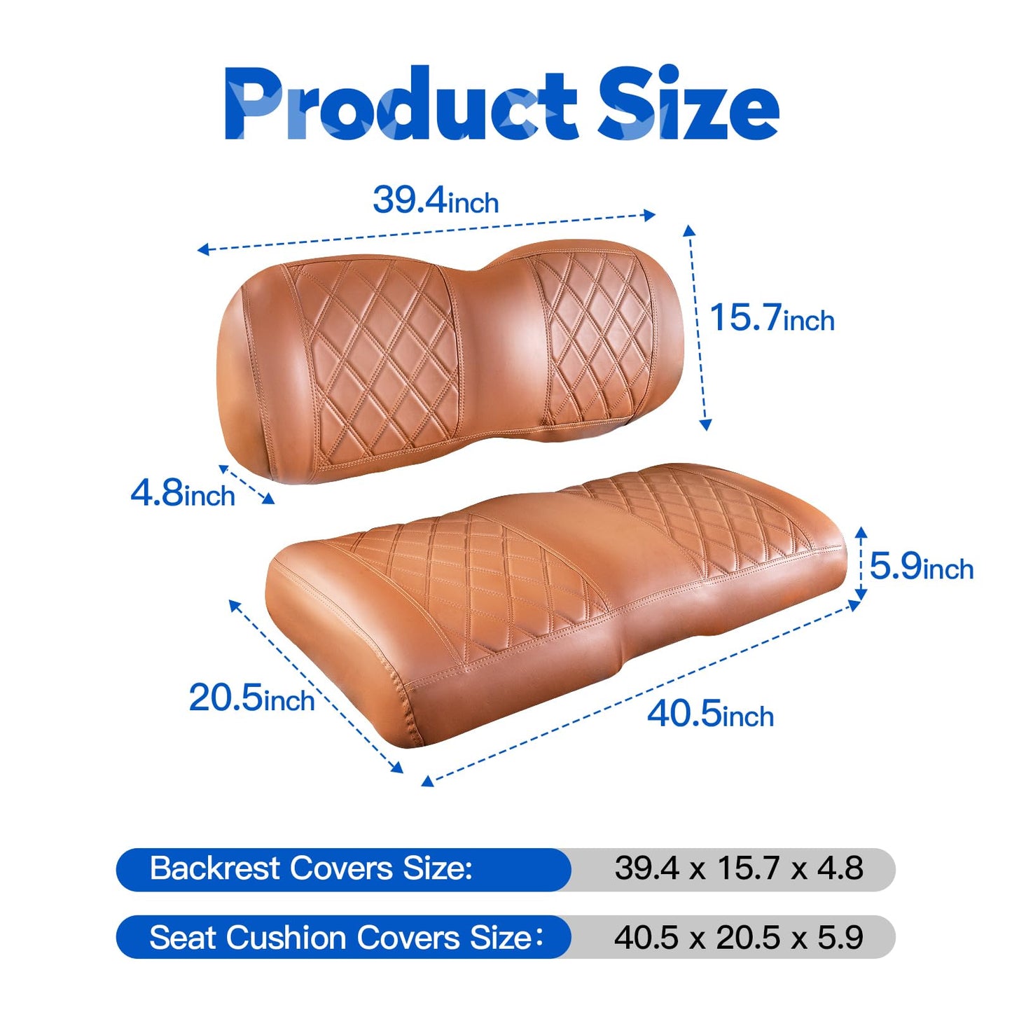 NOKINS Golf Cart Seat Covers Fit EZGO TXT RXV Freedom Liberty Express Premium Front Seat Cushion, Golf Cart Accessories Replacement Premium Front Seat Covers, No Stapler (All Brown)