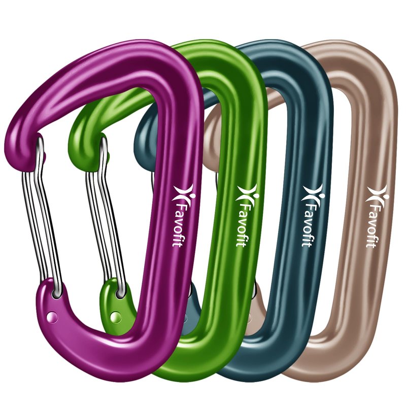 12kN Heavy Duty Carabiner Clips - Favofit 4-Pack 7075 Aluminum Small Carabiners with Snag-Free Wiregate - Lightweight D Ring Keychain Clip for Hammocks Camping Hiking Dog Leash
