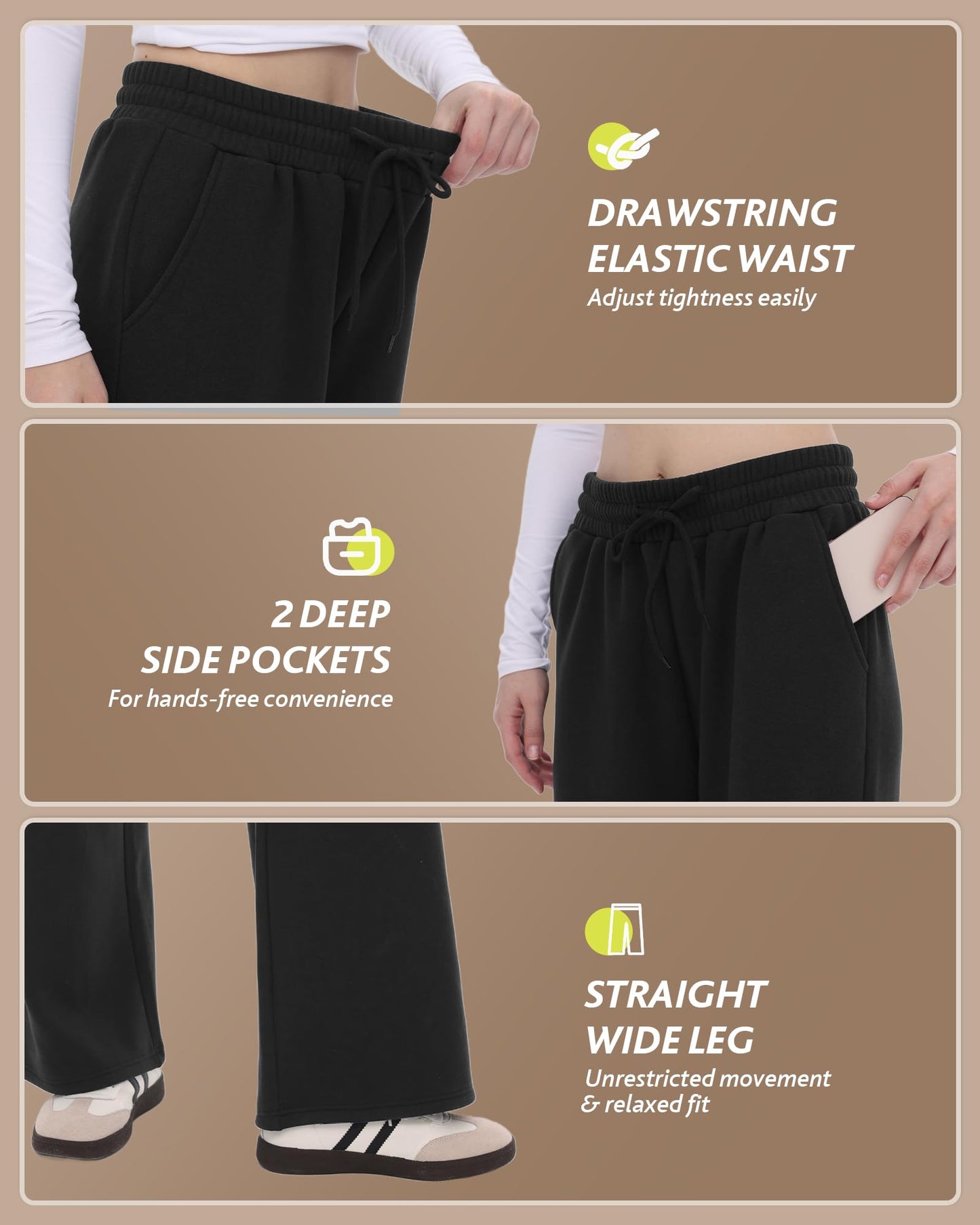 CAMPSNAIL Womens Fleece Lined Sweatpants Wide Leg Winter Warm Thermal Straight Leg Baggy Lounge Sweat Pants with Pockets Black