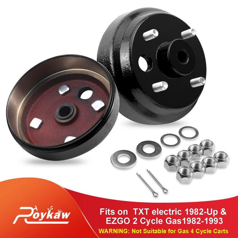 Roykaw Golf Cart Brake Drum Hub Assembly with Lug Nuts for EZGO 1982-up Electric & 1982-1993 2 Cycle Gas Models, Replaces OEM # 19186-G1P, 17298-G1, 17082-G2