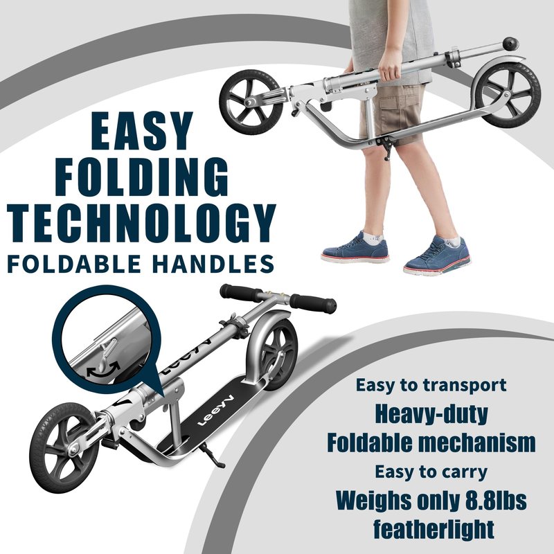 Scooter for Kids 6-12 & Adults | Adjustable Height, Foldable, Lightweight Aluminum Frame | Holds Up to 220lbs | Smooth Ride on Any Terrain