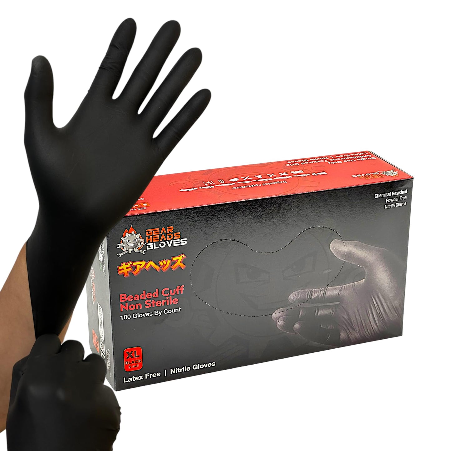 GEARHEADS Black Nitrile Disposable Gloves - 5 Mil Thickness, Chemical, and Food Safe, Latex-Free, Powder-Free, Textured Fingertips, Ideal for Mechanics, Cleaning, Food Prep (Large (Pack of 100))