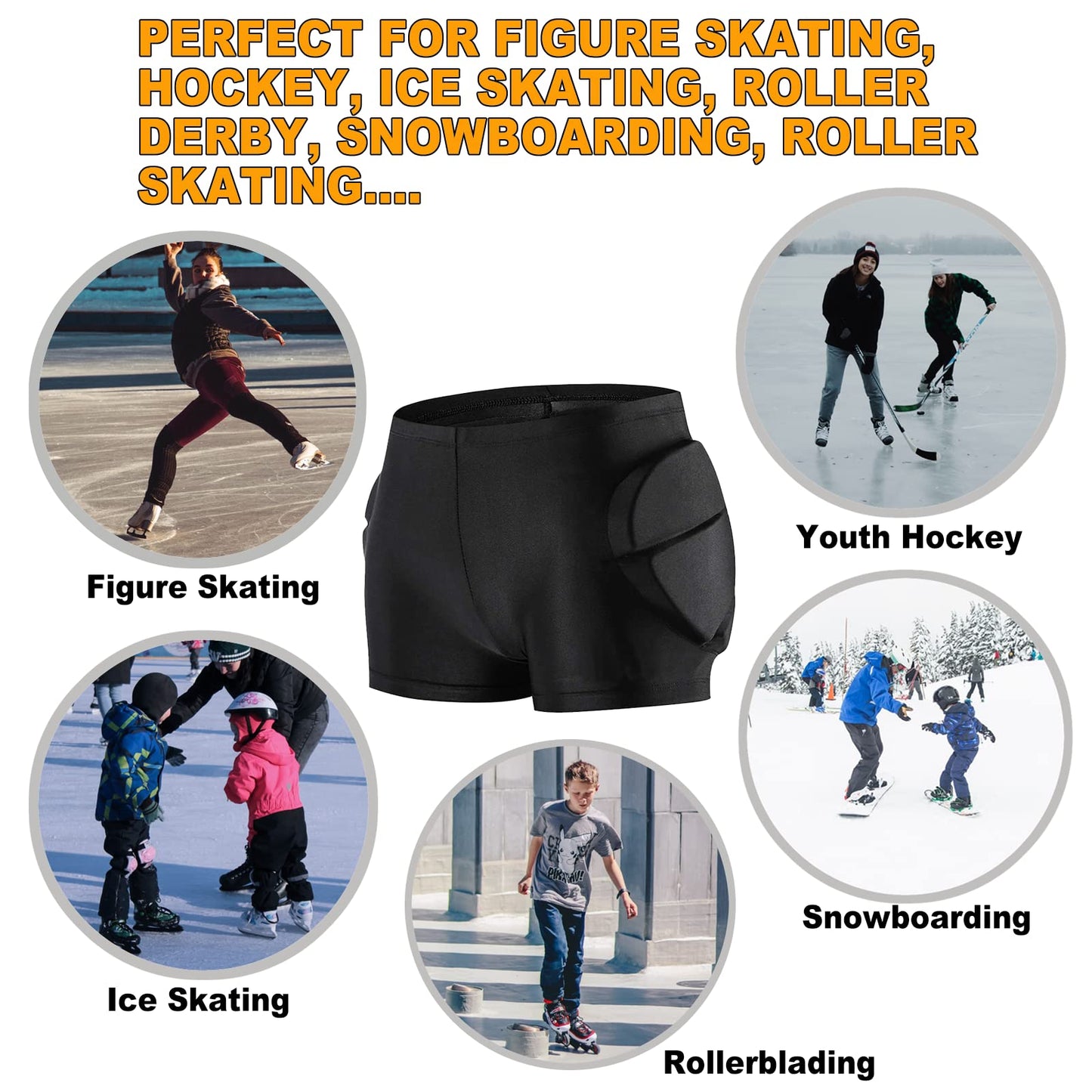 RANDDER Kids Butt Pad Shorts for Skating Snowboarding Ski Hockey, Hip Tailbone Padded Shorts for Youth Child(Black, S)