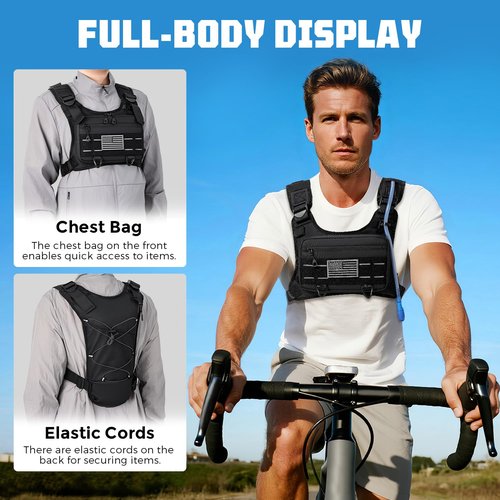 Running Hydration Vest with 2L Water Bladder， Lightweight Adjustable Hydration EDC Chest Pack for Men and Women, Water Backpack for Hiking, Cycling (Black)