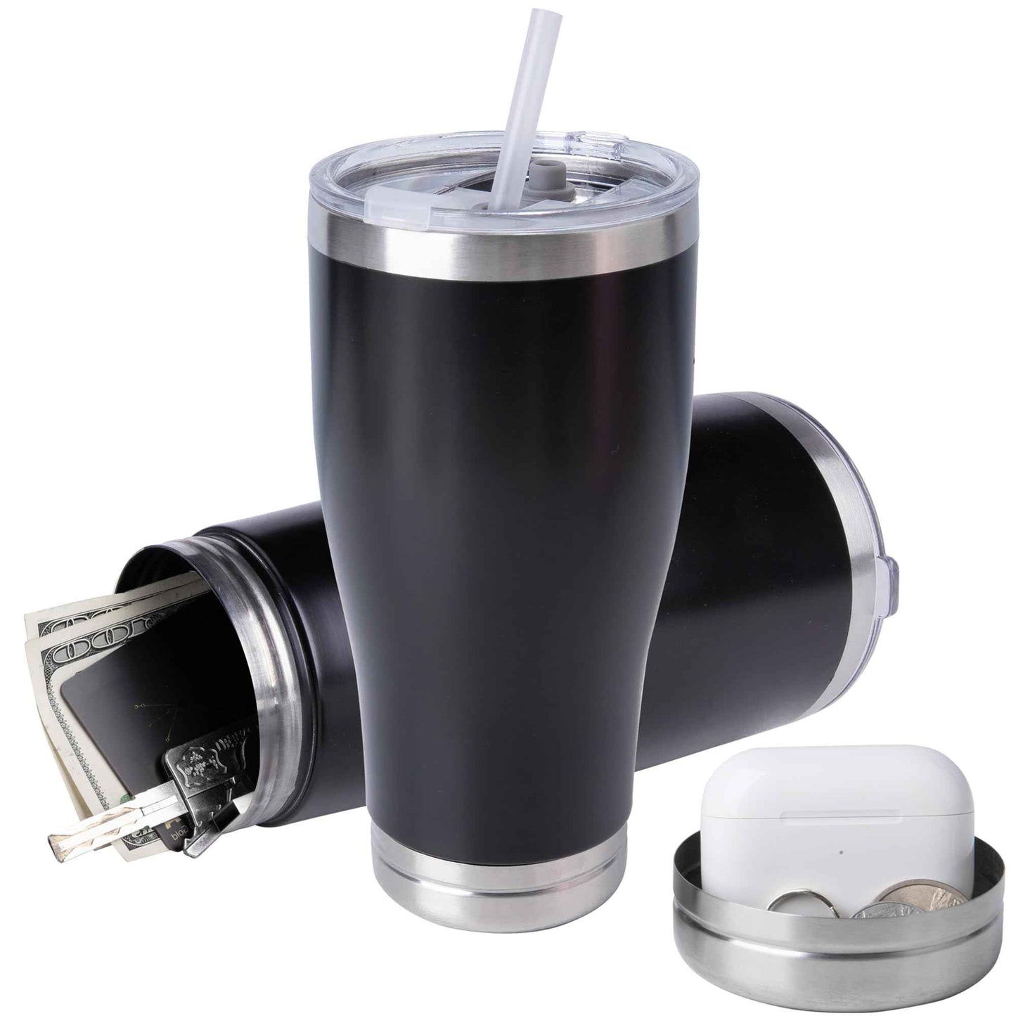 BarGifts 20oz Hidden Safe Water Bottle, Stainless Steel Secret Bottle with Hidden Compartment, Keeps Your Valuables Safe Like Money, Keys, and Jewelry - Black