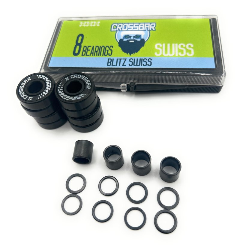 Crossbar Blitz Inline Hockey Bearings – Swiss Style – 8 Pack w/Spacers & Washers – Premium Smooth Speed