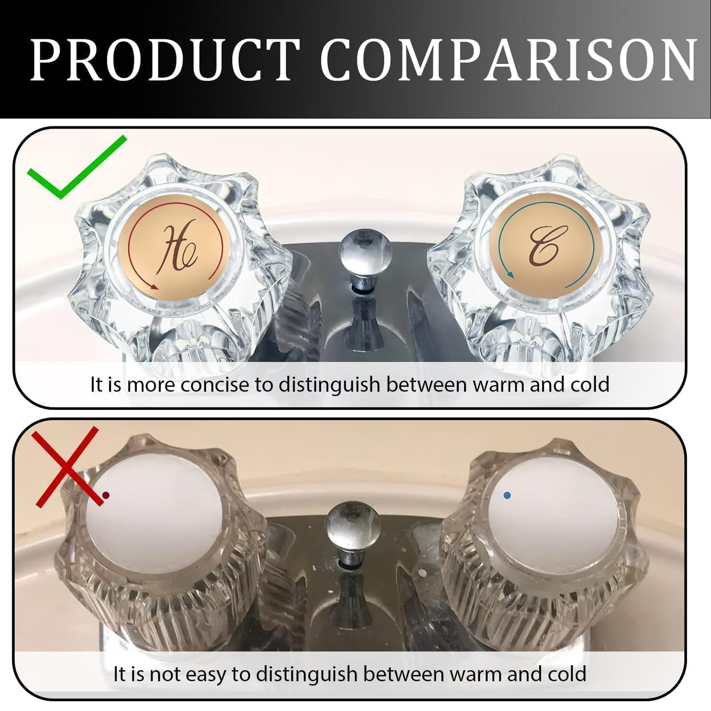 2 Pcs Bathtub Faucet Handles Shower Knobs Replacement Hot and Cold Bathroom Sink Faucet Knob Replacement with Screws Inner Hole Diameter of 8mm Compatible with Delta/LDR/Delex/Peerless Faucets, Gold