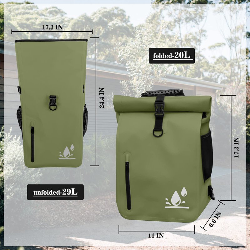 YEEGO DIRECT Bike Panniers, 29L Large Capacity Waterproof bike bags, Bike Rack Bag Bike Saddle Bags For Rear Rack Bicycles Commuter Backpack - Green (1 PCS)
