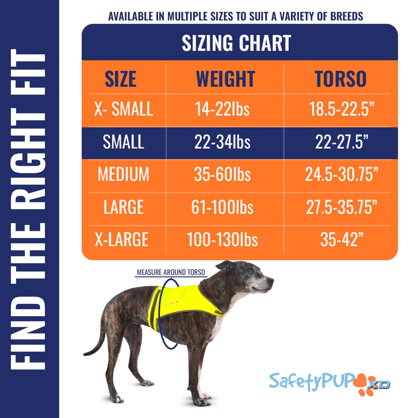 SafetyPUP XD Lite Dog Vest. Coverage to Mid Back. Reflective Hi Visibility Fluorescent Yellow Fabric Helps to Keep Them in Sight and Safe On and Off Leash.
