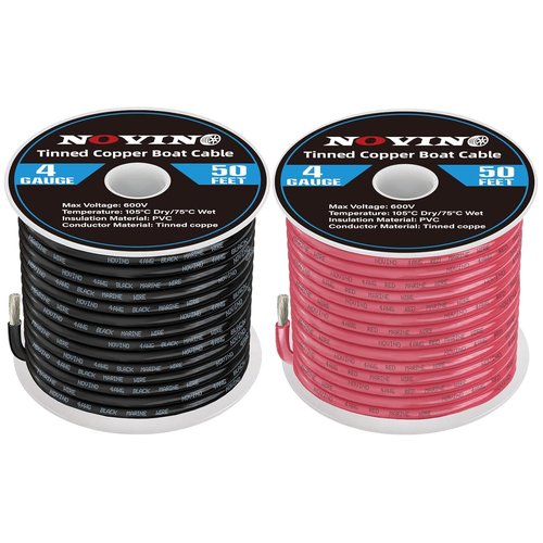 4 Gauge Marine Wire - Tinned Copper Electrical Cable for Boat & Automotive | 50FT Red & 50FT Black