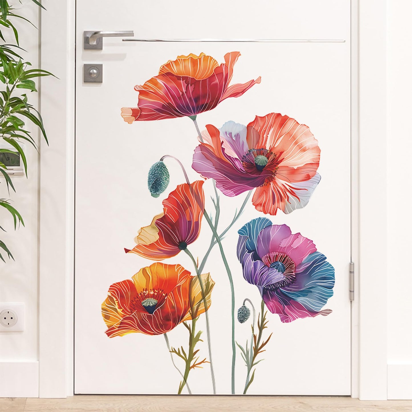 TUOKING Painted Flowers Wall Stickers Decor Removable Wall Murals Peel and Stick Wall Art Decal Home Decor for Kitchen,Bedroom,Living Room(fun-c42)