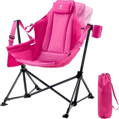 Ever Advanced Padded Oversized Camping Chair - Heavy Duty Portable Rocking Chair with Multi-Storage Pockets | Supports Up to 400lbs, Pink
