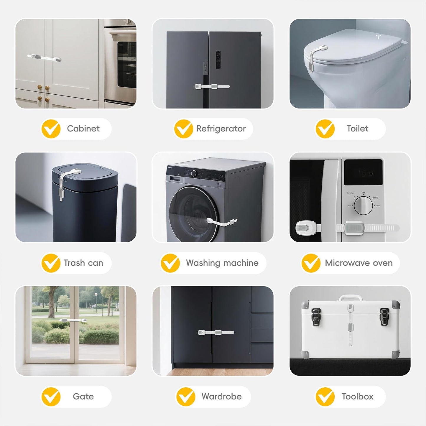 Child Proof Cabinet Locks, 6 Pack Cabinet Locks with 3M Adhesive, Door Locks for Kids Safety for Drawers, Fridge, Toilet Seat, Trash Can, Ideal Stocking Stuffers, White