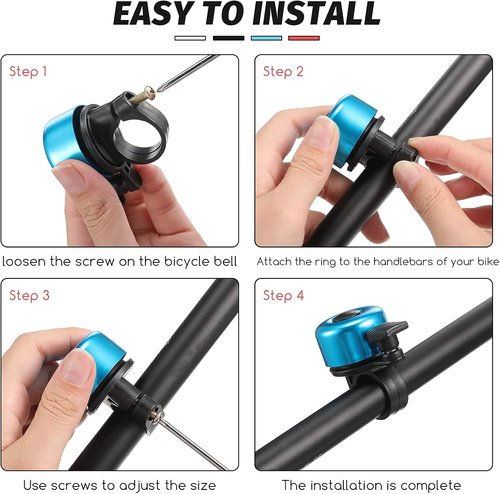 Hestya Bike Bells - Loud Crisp Aluminum Ring for Mountain & Road Bikes | 4-Piece Set with Screwdriver