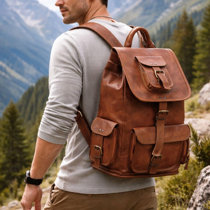 Shy Shy Let's Touch The Sky Rustic Vintage Leather Backpack Travel Rucksack knapsack Daypack Bag for Men Women Brown (24 inch)
