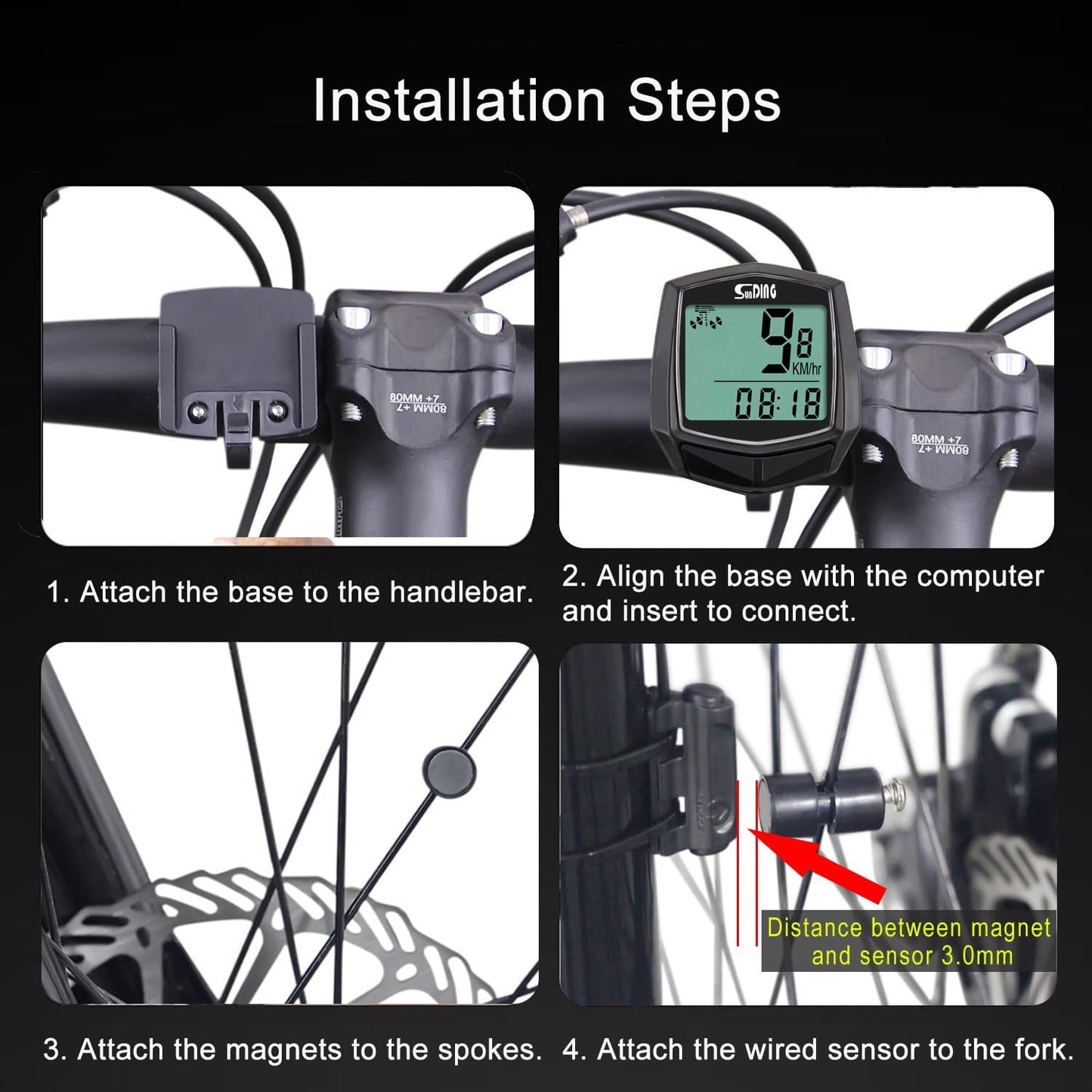 Skiennix Bike Computer - Waterproof Speedometer & Odometer with LCD Display | Multi-Function for Road & MTB
