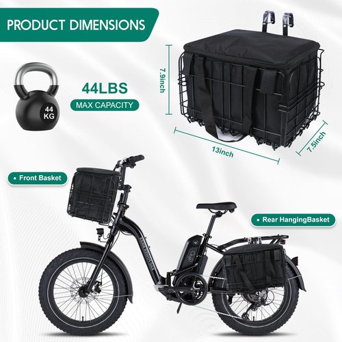 Large Capacity Folding Bike Basket Front/Rear, Heavy Duty Bicycle Basket with Removable Liner Bag, Deformation Resistant and Easy to Install (Bike Basket Front)