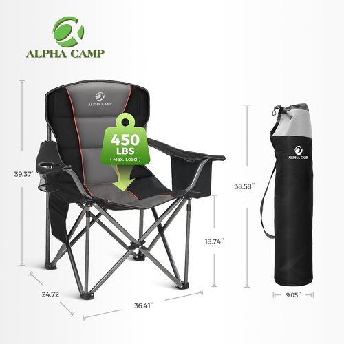 ALPHA CAMP Heavy Duty Camping Chair - 500LBS Capacity | Oversized Folding Chair with Cooler Bag & Cup Holder