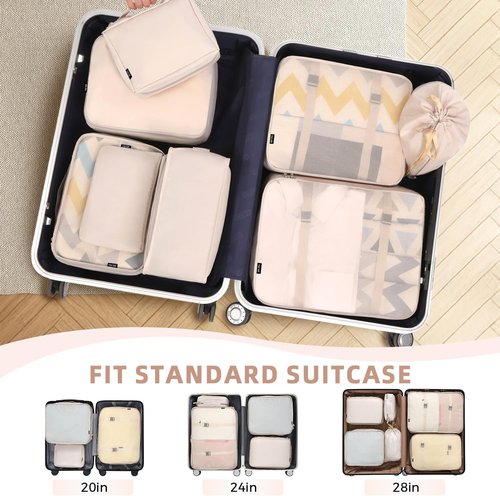 BAGAIL Packing Cubes - 8 Set Travel Organizers for Efficient Luggage Packing | Cream Color