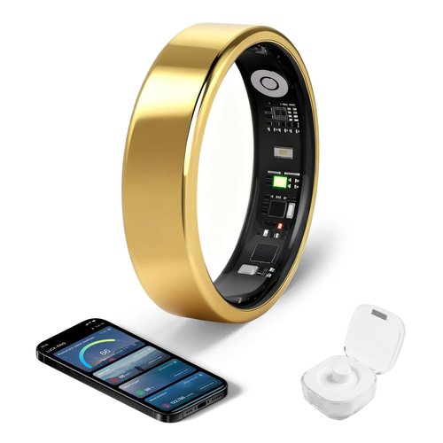lumthou Smart Ring - Free SpO2 Sleep Tracker | No Subscription | IP68 Waterproof Fitness Tracker | 24/7 Activity Monitor | Step Counter & Tracking | Sleep & Workout Accessory Gold 9