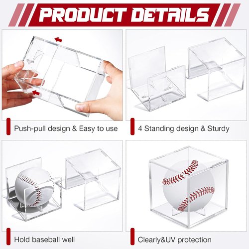 Chumia Baseball Display Cases - Clear Acrylic UV Protected Cube for Official Size Balls | 12 Pack