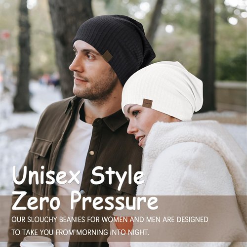 Slouchy Beanie for Men Women Soft Lightweight Running Beanie Hat Chemo Cap Skull Cap (US, Alpha, One Size, White)